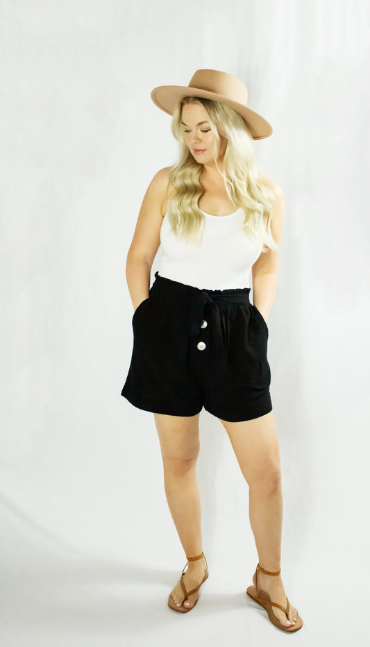 Button Front Paperbag Shorts